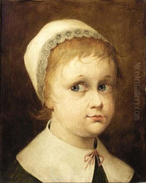 A Portrait Of A Little Girl Oil Painting by Theophile (Marie Francoise) Lybaert