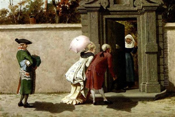 Visiting The Monastery Oil Painting by Theophile (Marie Francoise) Lybaert