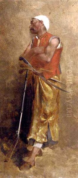 An Oriental Guard Oil Painting by Theophile (Marie Francoise) Lybaert