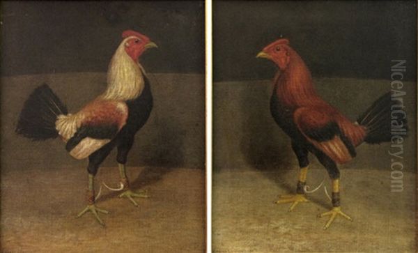 Gamecocks (pair) Oil Painting by Harry Lyman