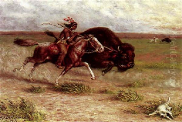 The Buffalo Hunt Oil Painting by Harry Lyman