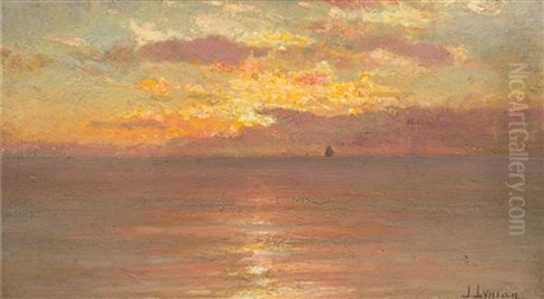 Sunset On The Main Coast, C. 1890 Oil Painting by Joseph Lyman