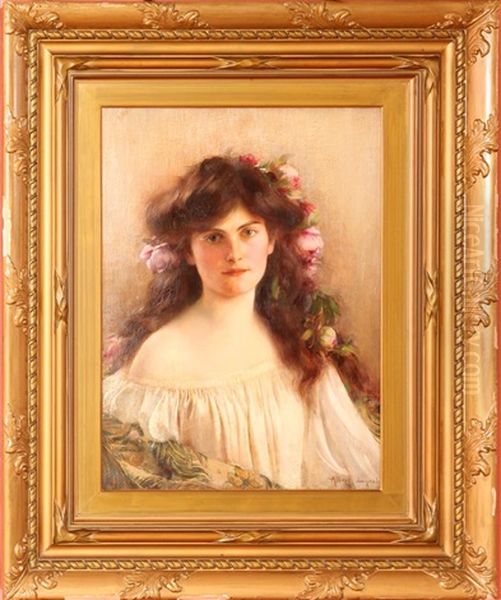 Portrait Of Young Girl Oil Painting by Albert Lynch