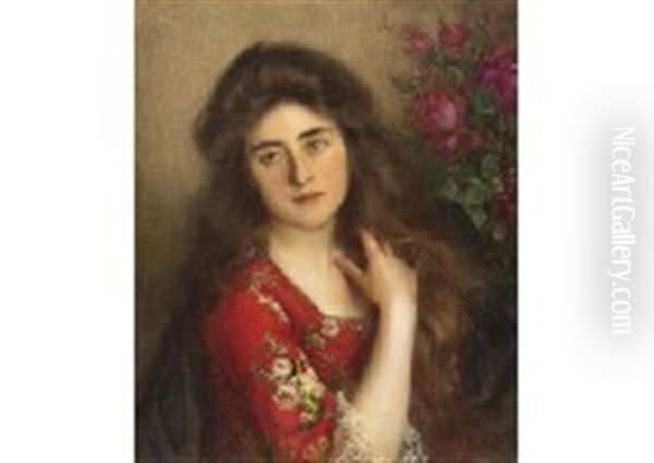 Beautiful Young Girl Oil Painting by Albert Lynch