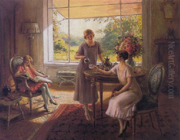 Tea On The Veranda Oil Painting by Albert Lynch