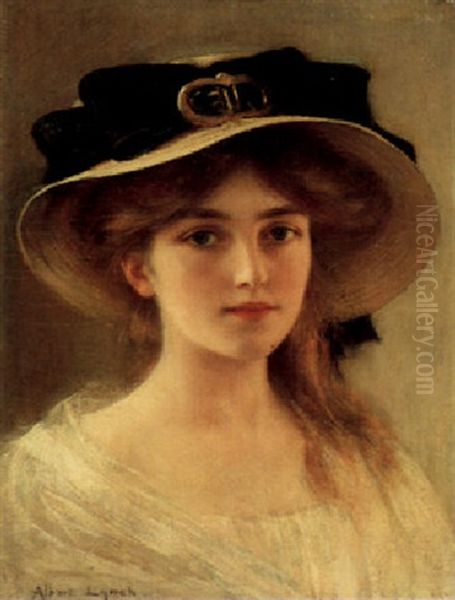 Portrait Of A Young Girl Oil Painting by Albert Lynch