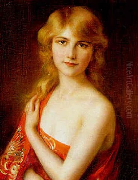 The Red Shawl Oil Painting by Albert Lynch