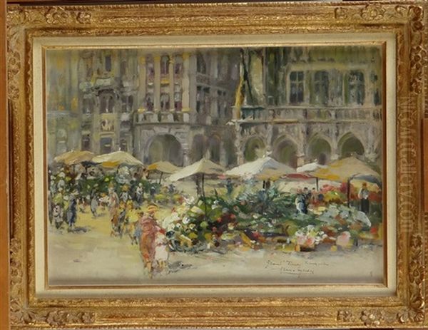 Lynen_amedee Marche Aux Fleurs Sur La Grand Place De Bruxelles Oil Painting by Amedee (Ernest) Lynen