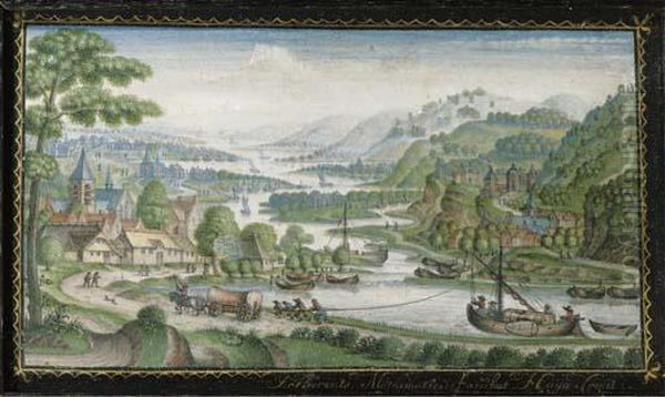 An Extensive River Landscape With Travellers Pulling A Trekschuiton A Path In The Foreground Oil Painting by Jacob Berents