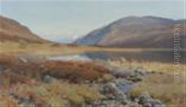 Highland Scene With Sheep Grazing Beside A Pool Oil Painting by John Howard Lyon