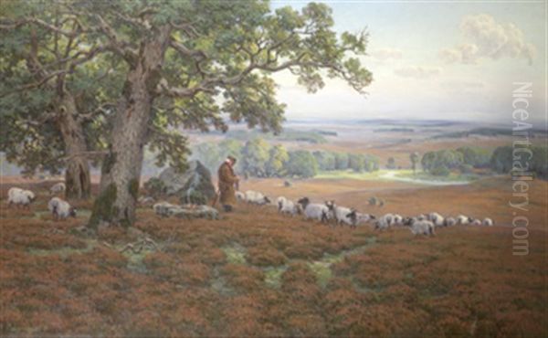 Landskap Med Faraherde Med Sin Hjord Oil Painting by Arnold Lyongrun