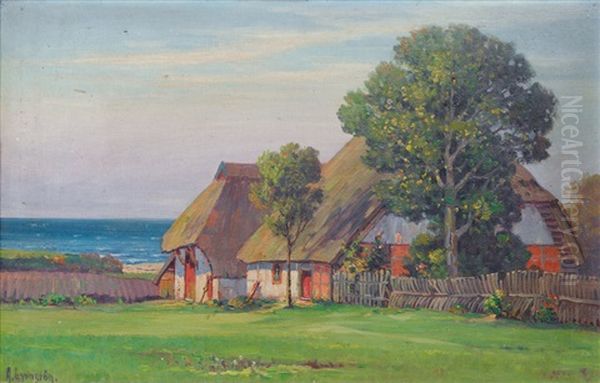 Farmstead At The Bodden Oil Painting by Arnold Lyongrun