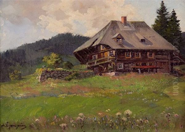 Bauernhof Im Schwarzwald Oil Painting by Arnold Lyongrun