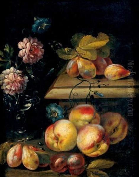 Nature Morte De Fleurs Et De Fruits Oil Painting by Christian Berentz