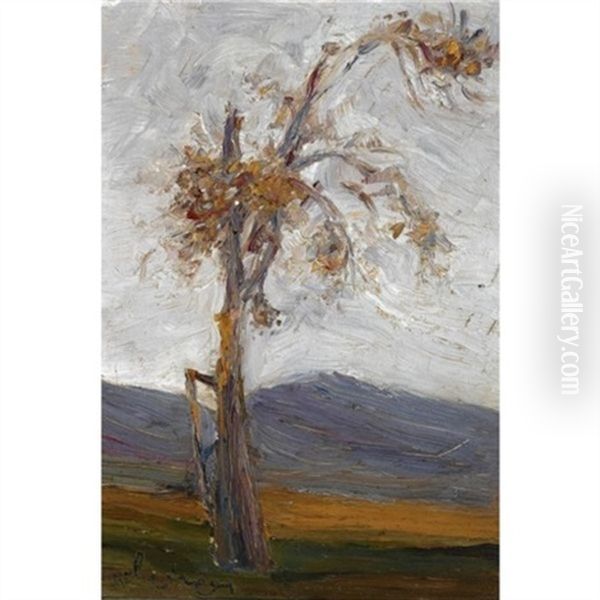 Tree In A Landscape Oil Painting by Nicolas Lytras