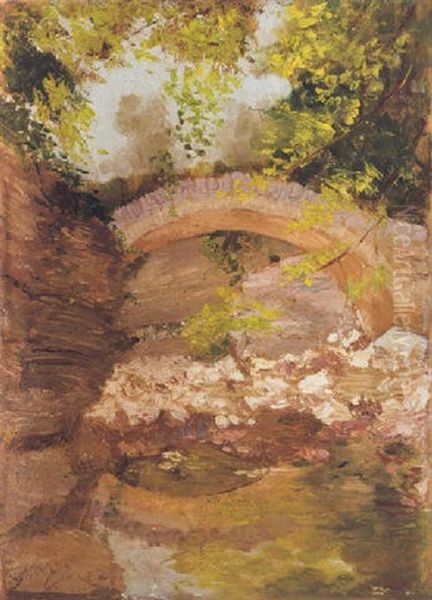 A Woodland Bridge Oil Painting by Nicolas Lytras