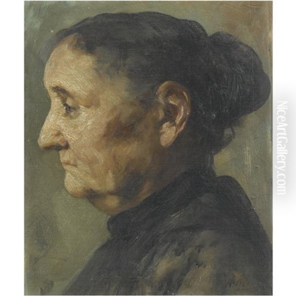 Woman In Profile Oil Painting by Nikiforos (Nicephore) Lytras