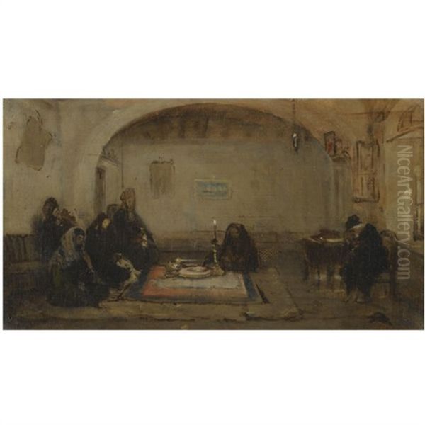 Interior With Figures Oil Painting by Nikiforos (Nicephore) Lytras