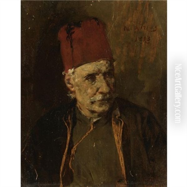 Portrait Of A Greek Man Oil Painting by Nikiforos (Nicephore) Lytras