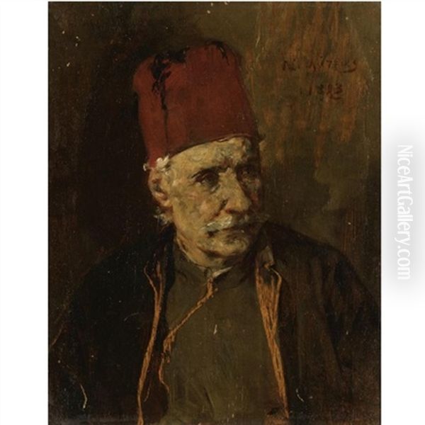 Portrait Of A Greek Man Oil Painting by Nikiforos (Nicephore) Lytras