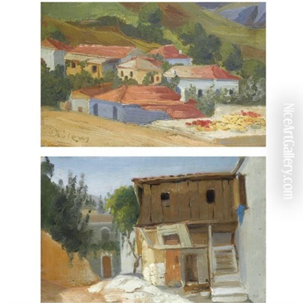 Mountain Village (+ The Rustic House; Pair) Oil Painting by Pericles Lytras