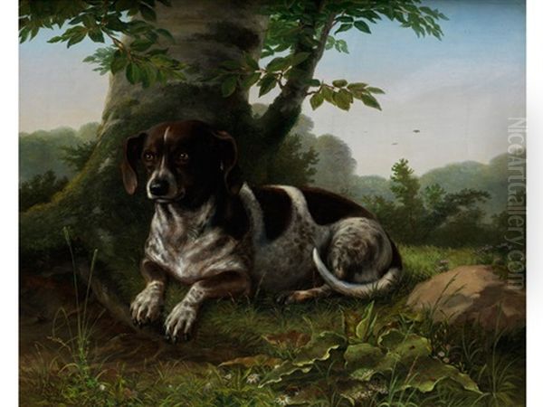 Jagdhund Am Fuse Eines Baumes Oil Painting by Niels Aagaard Lytzen