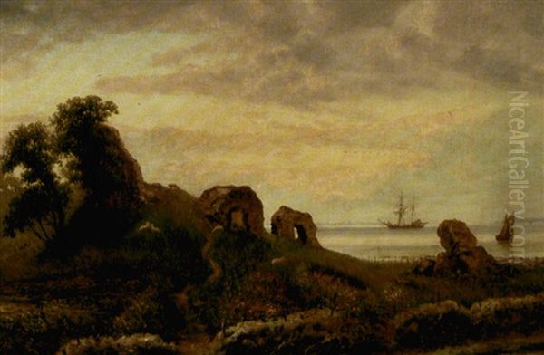 Ruinerne Af Slottet Engelborg Pa Sloto Nakskov Fjord Oil Painting by Niels Aagaard Lytzen