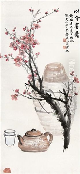 Plum And Teapot Oil Painting by  Ma Dai