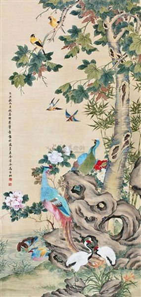 Birds And Flowers Oil Painting by  Ma Jiatong