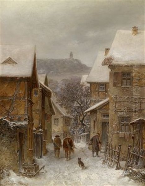 Winterliche Taunuslandschaft Mit Der Burg Falkenstein Oil Painting by Johann Lorenz Maas