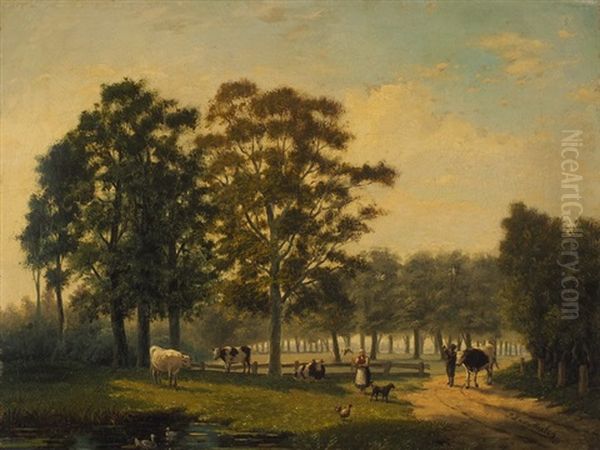 Baumlandschaft Mit Hirten Und Herde Oil Painting by Jacob Jan van der Maaten