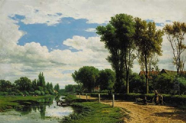 Faggot Gatherers Beside A River Oil Painting by Jacob Jan van der Maaten