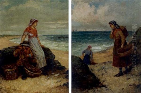 Fisherwoman By The Sea (+ Morning Catch; Pair) Oil Painting by Hamilton Macallum