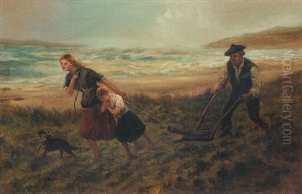 Ploughing At The Shore Oil Painting by Hamilton Macallum