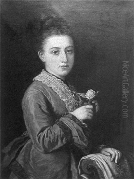 Portrait Of Maria Holding A Rose Oil Painting by Norman Macbeth