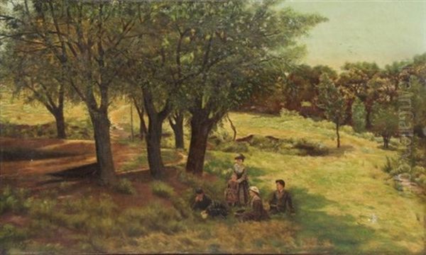 Family Picnic With Dog Oil Painting by Robert Walker Macbeth