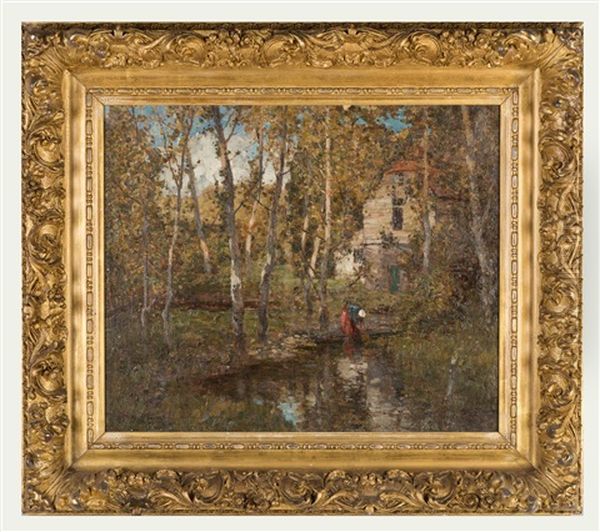 Woodland Scene With Stream Oil Painting by William Macbride