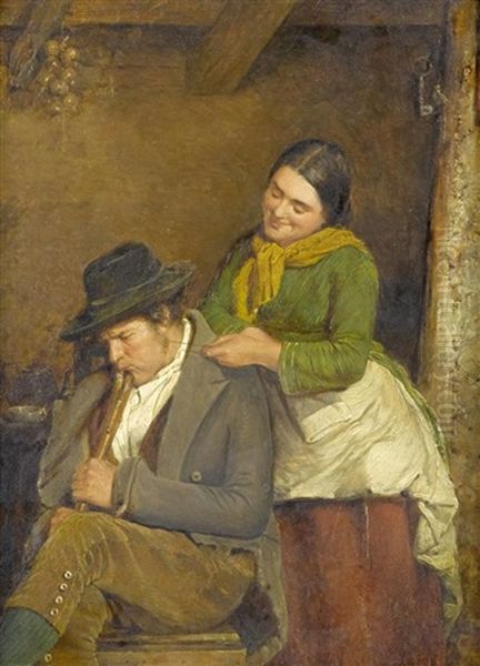 Bauer Und Bauerin In Der Stube Oil Painting by Cesare Maccari