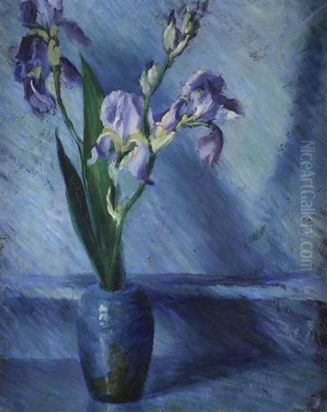 Irises In The Vase Oil Painting by Katherine MacCausland