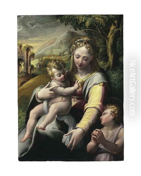 The Madonna And Child With Saint John The Baptist Oil Painting by Girolamo Macchietti