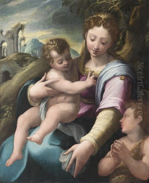 Madonna Mit Kind Und Dem Johannesknaben Oil Painting by Girolamo Macchietti