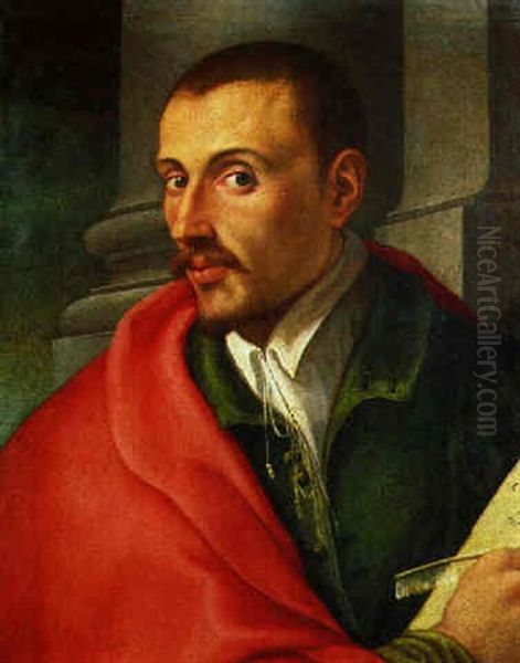 Bildnis Eines Herrn In Rotem Mantel Oil Painting by Girolamo Macchietti