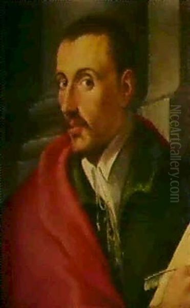 Bildnis Eines Herrn In Rotem Mantel Oil Painting by Girolamo Macchietti