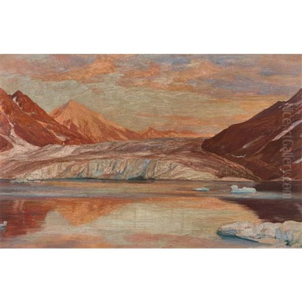 Mitternachtssonne In Spitzbergen (magdalenenbai) Oil Painting by Georg Macco