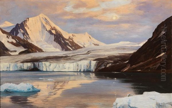 Polar Night, View Of Magdalene Bay, Spitzbergen Oil Painting by Georg Macco