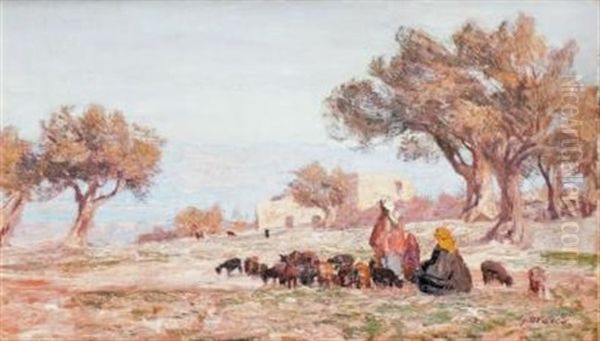 Bergers Et Leur Troupeau En Orient Oil Painting by Georg Macco