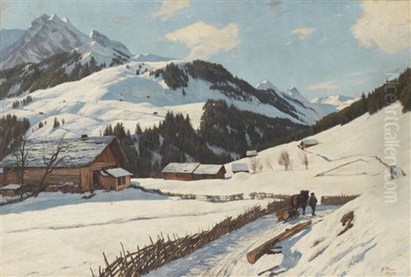 Sonniger Wintertag In Den Bergen Oil Painting by Georg Macco