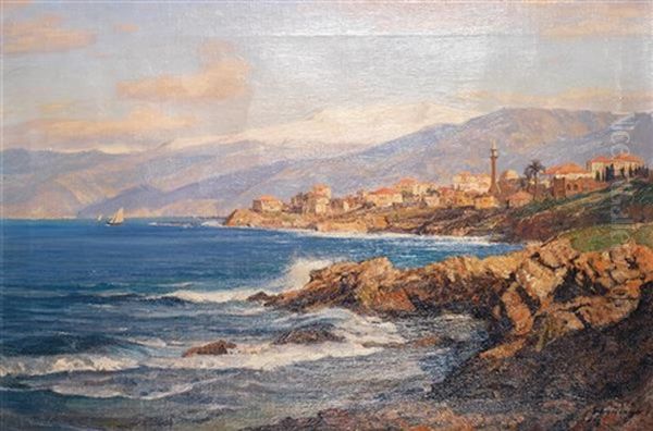 Village De Turquie Au Bord De La Mer Turkish City Near By The Sea Oil Painting by Georg Macco