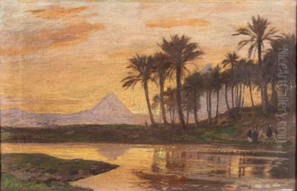 Abend An Den Pyramiden - Cairo Oil Painting by Georg Macco