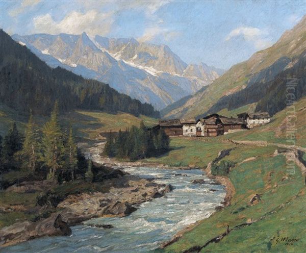 Alptal Im Sommer Mit Einem Weiler Oil Painting by Georg Macco